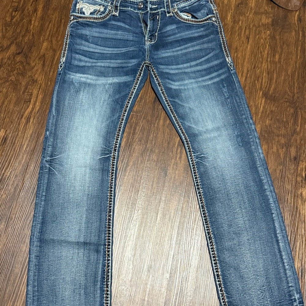 Rock Revival Dark Blue Denim Jeans Ander Straight - Picture 3 of 5